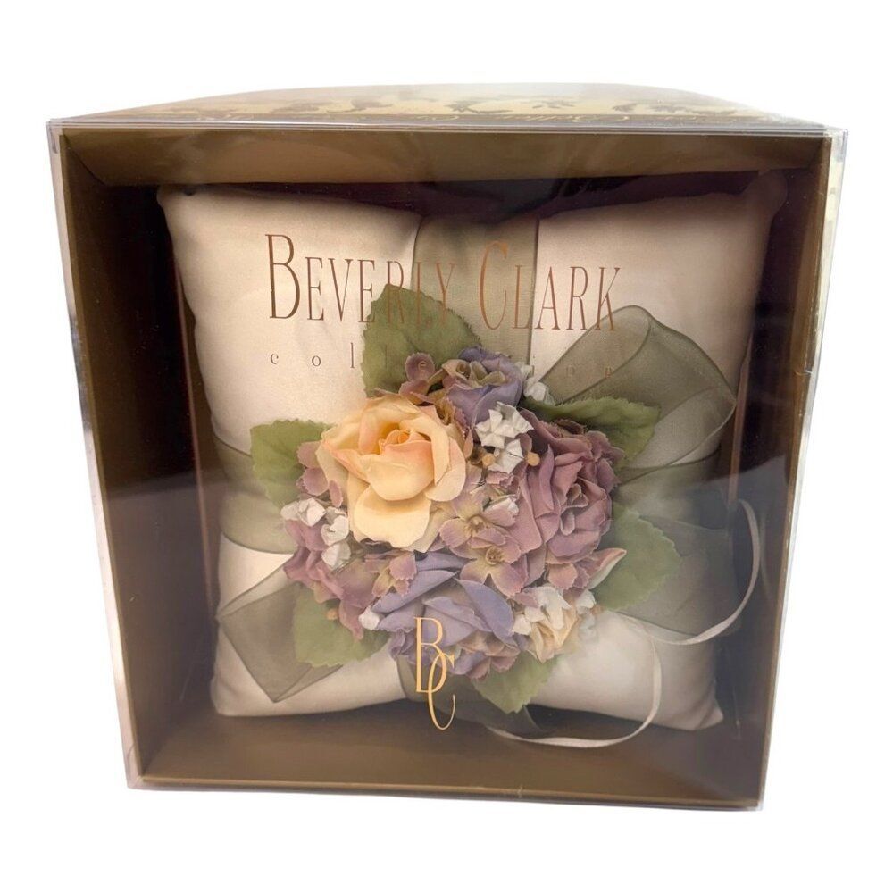 Beverly Clark Collection Floral Satin Wedding Ring Bearer Purple Green Pillow SE
